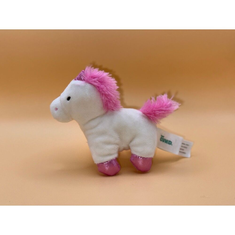 Baby GUND White Plush Unicorn Pink Mane Tail Glitter Hooves Stuffed Animal